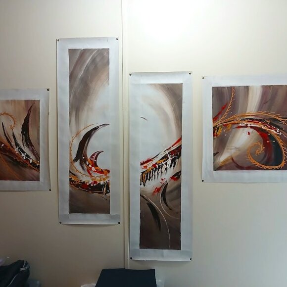Multi Panel Print Set of 4 Piece Canvas Abstract Swirls Wall Art, Paintings - Picture 1 of 6